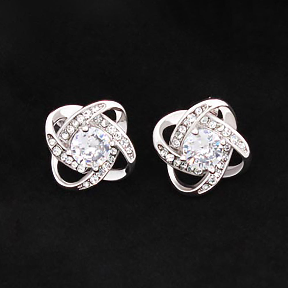 Love Knot Stud Earrings – 14k White Gold CZ
