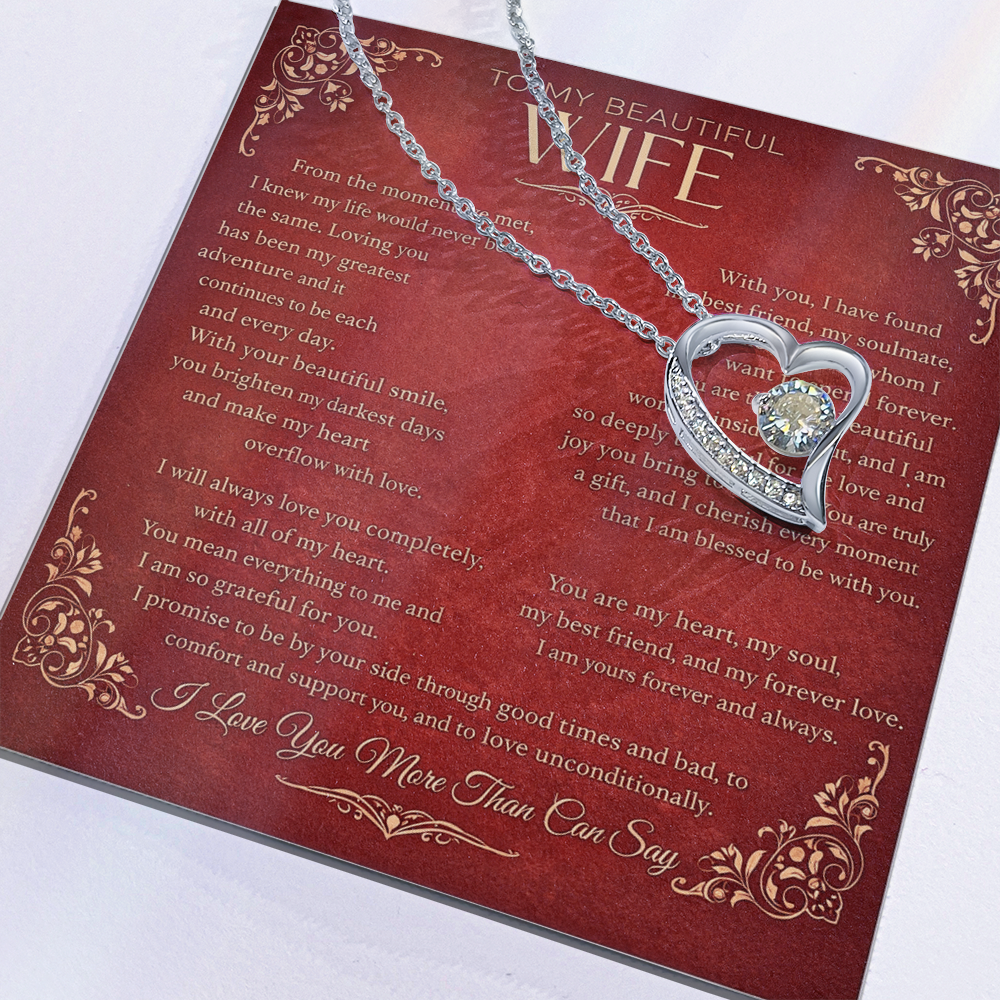 Elegant Heart Pendant – Love Message Necklace for Wife