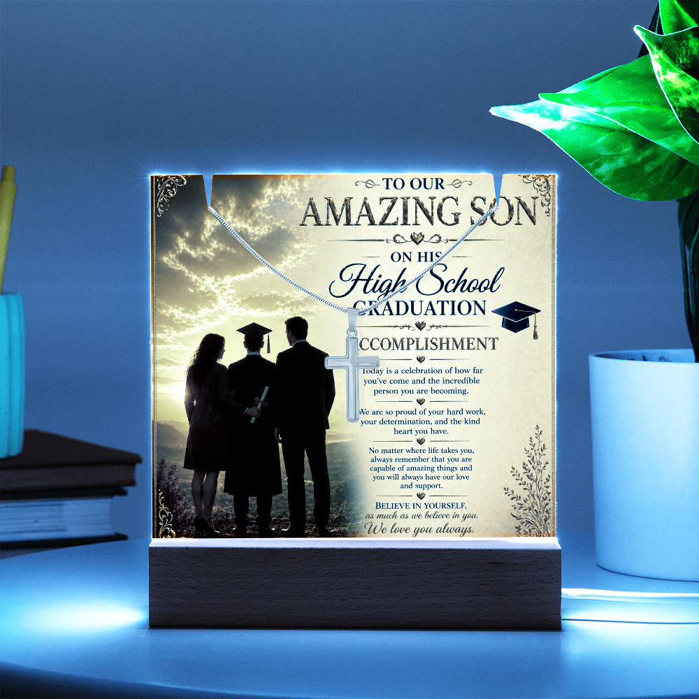 Wonderful Accomplishment To Our Amazing Son High School Graduate Acrylic Gift Set
