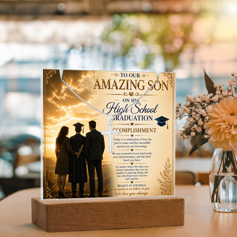 Wonderful Accomplishment To Our Amazing Son High School Graduate Acrylic Gift Set