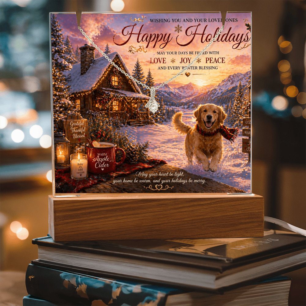 Cozy Holiday cabin With Snow & Lights Acrylic Gift Set