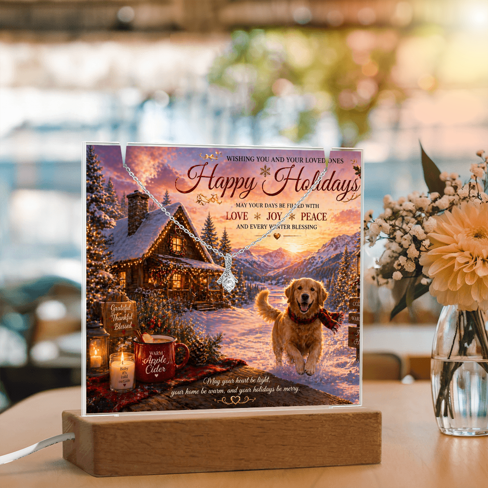 Cozy Holiday cabin With Snow & Lights Acrylic Gift Set