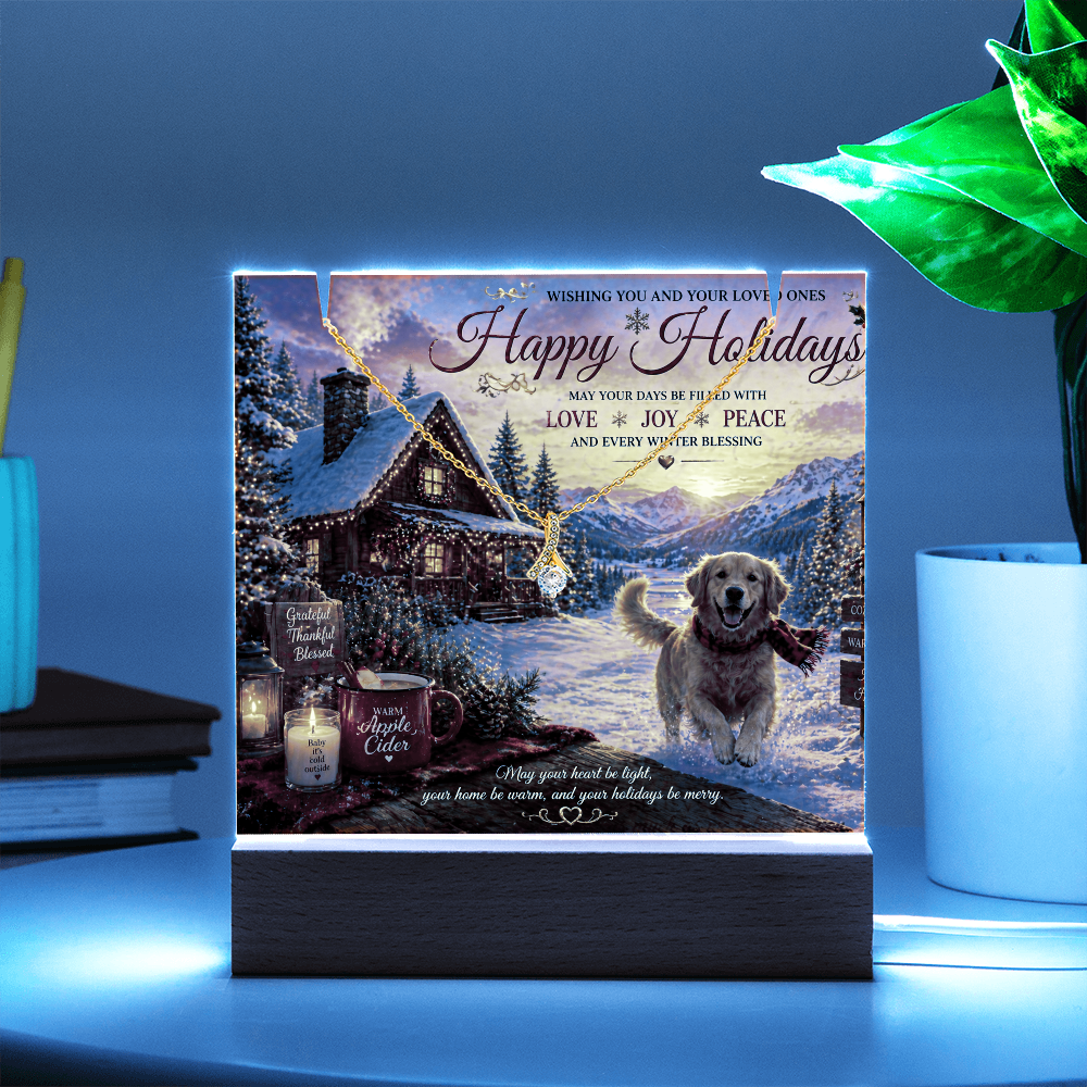 Cozy Holiday cabin With Snow & Lights Acrylic Gift Set