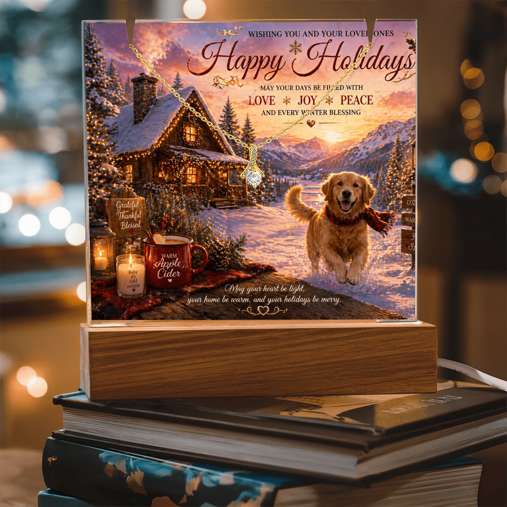 Cozy Holiday cabin With Snow & Lights Acrylic Gift Set