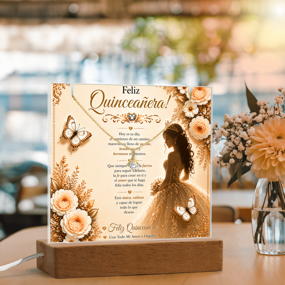 Feliz Quinceañera Beautiful Young Lady Acrylic Plaque Gift Set