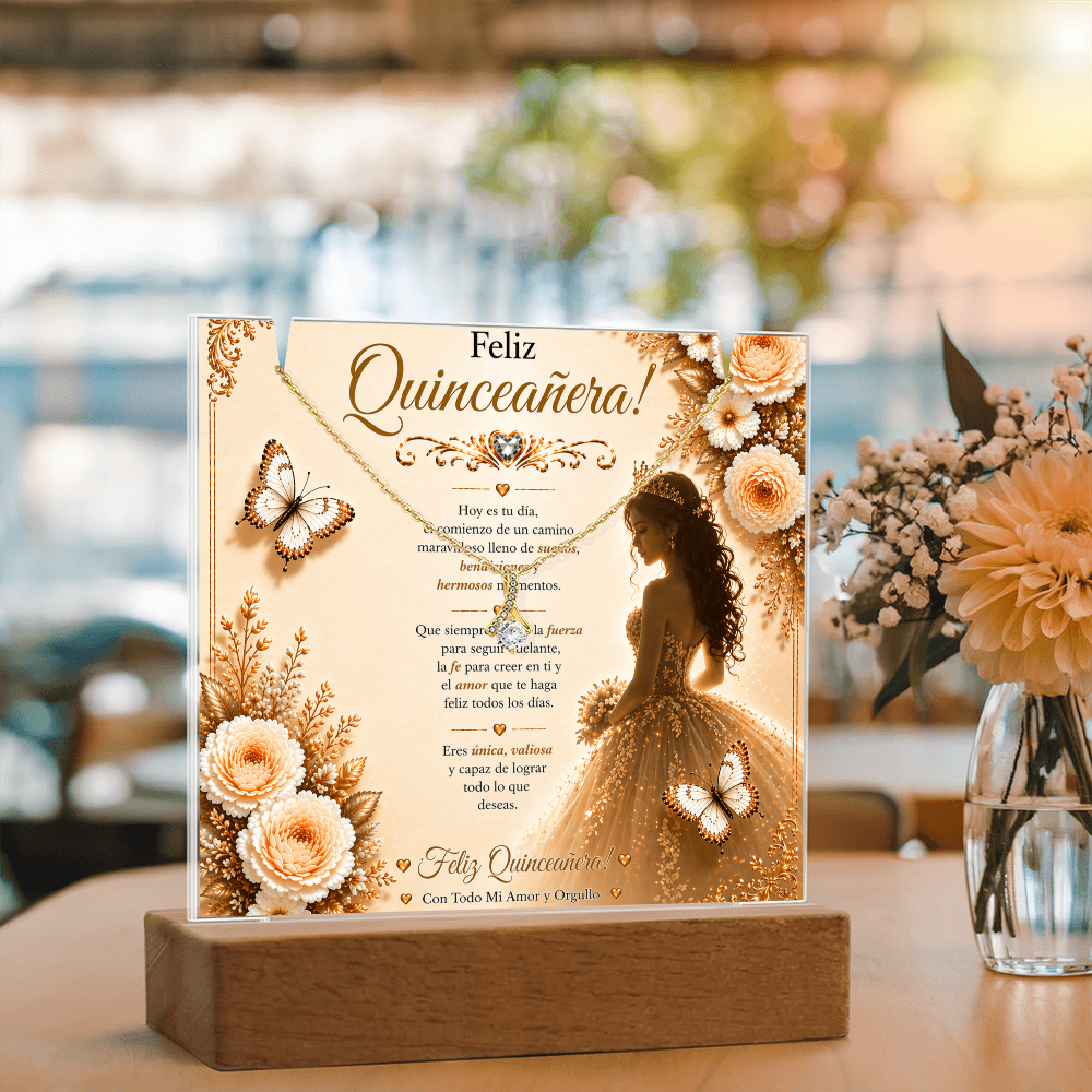 Feliz Quinceañera Beautiful Young Lady Acrylic Plaque Gift Set