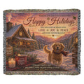 Festive Holiday Greetings In A Snowy Cabin Woven Blanket