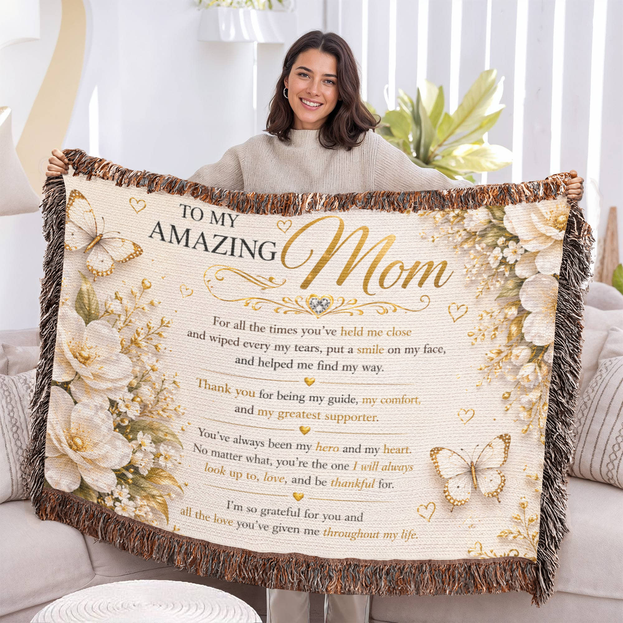 Treasured & Adorable Woven Blanket For Mom