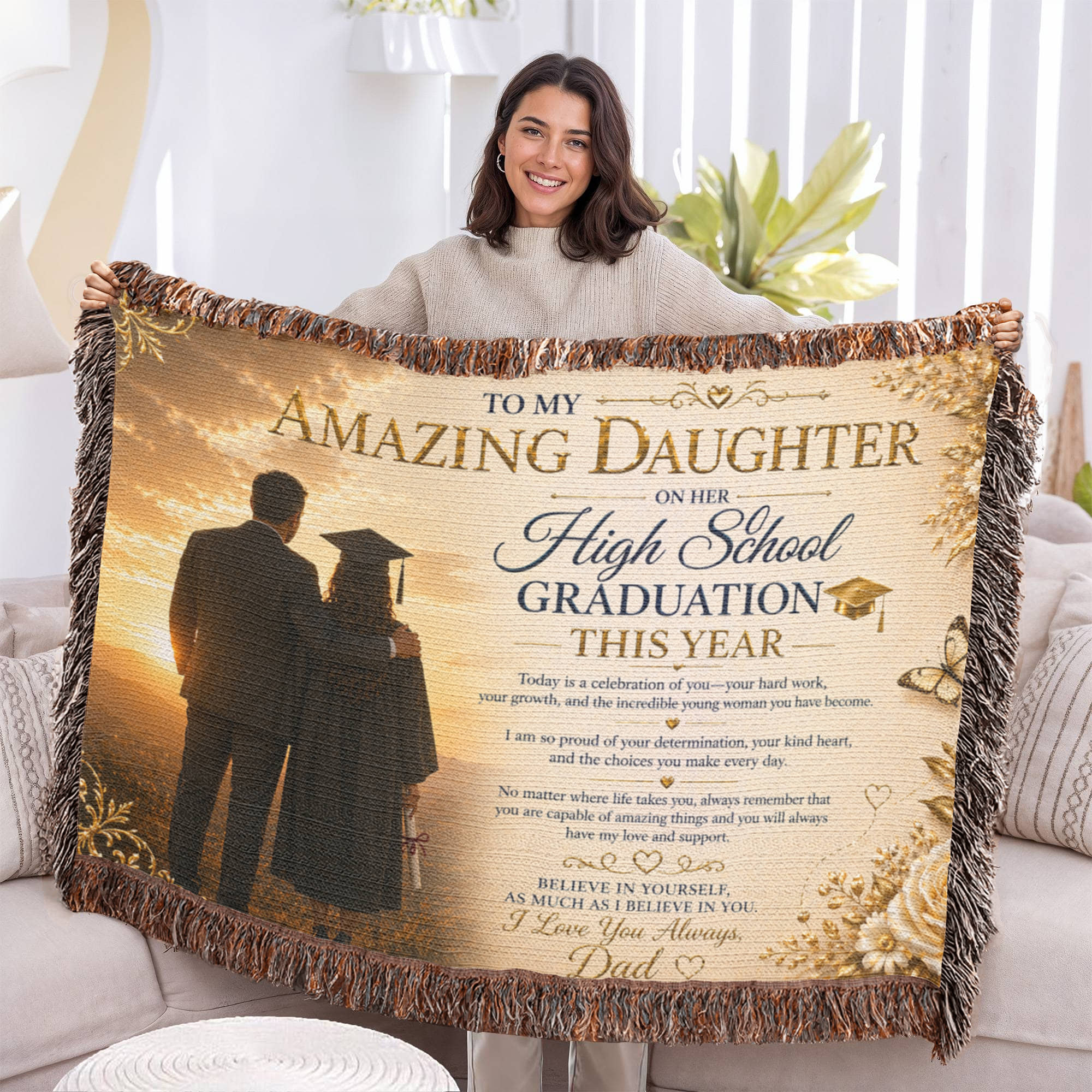 Amazing Daughter High School Graduation Customized Woven Blanket