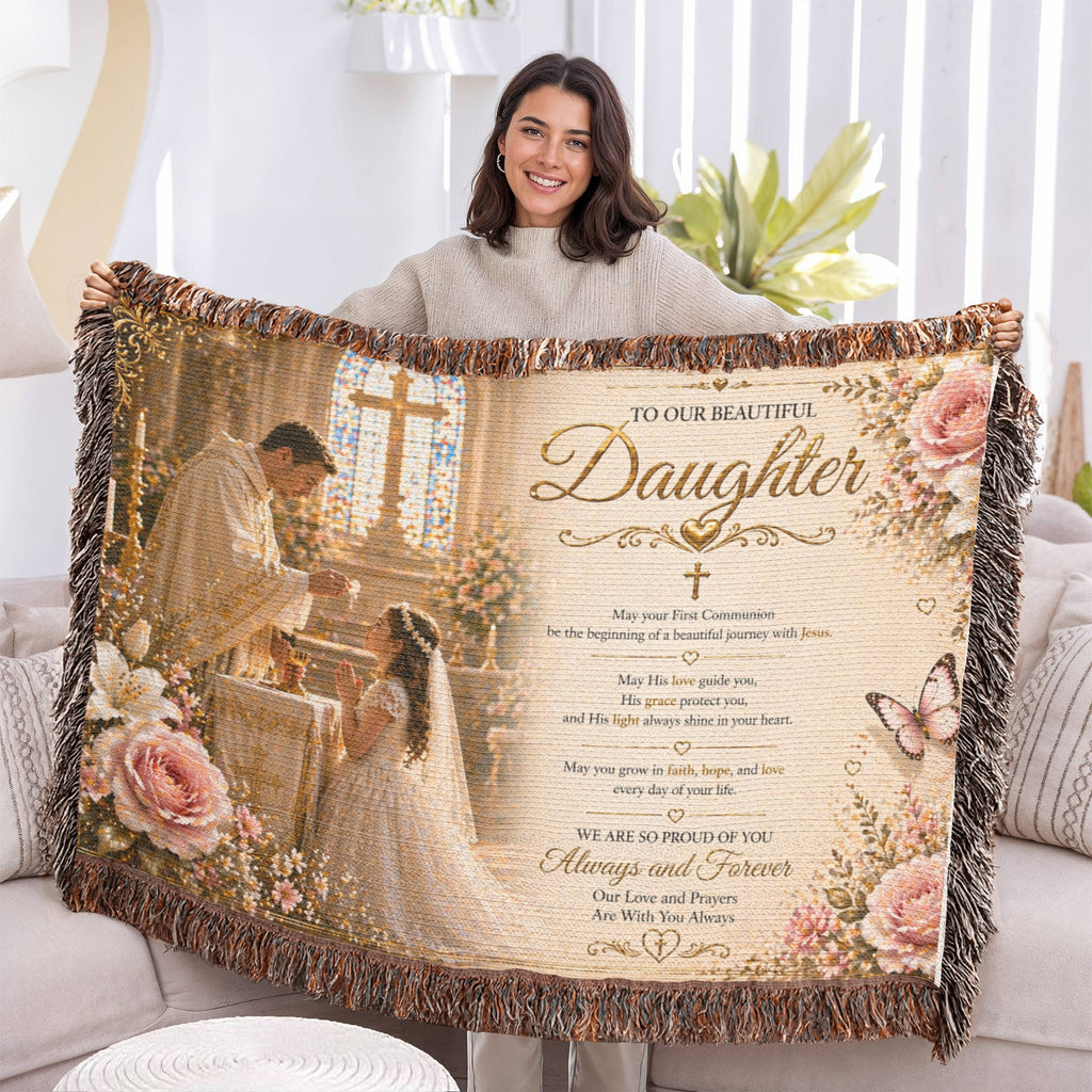 Our Little Girl First Communion Blessings and elegance Woven Blanket