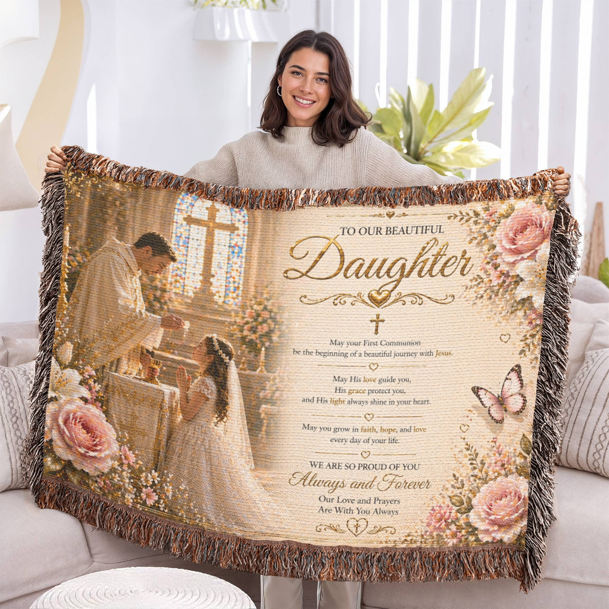 First Communion Blessings And Elegance Woven Blanket