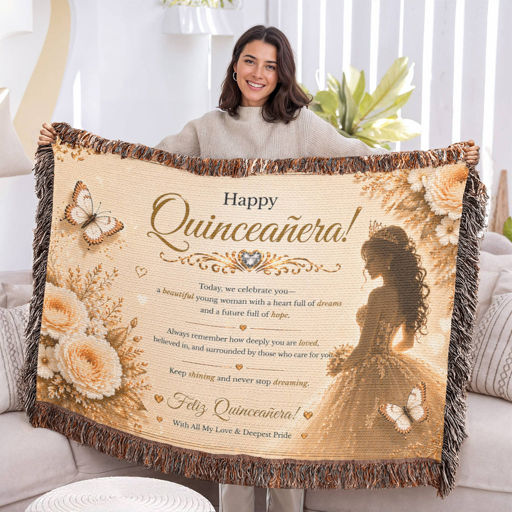 Feliz Quinceañera Festive Woven Blanket