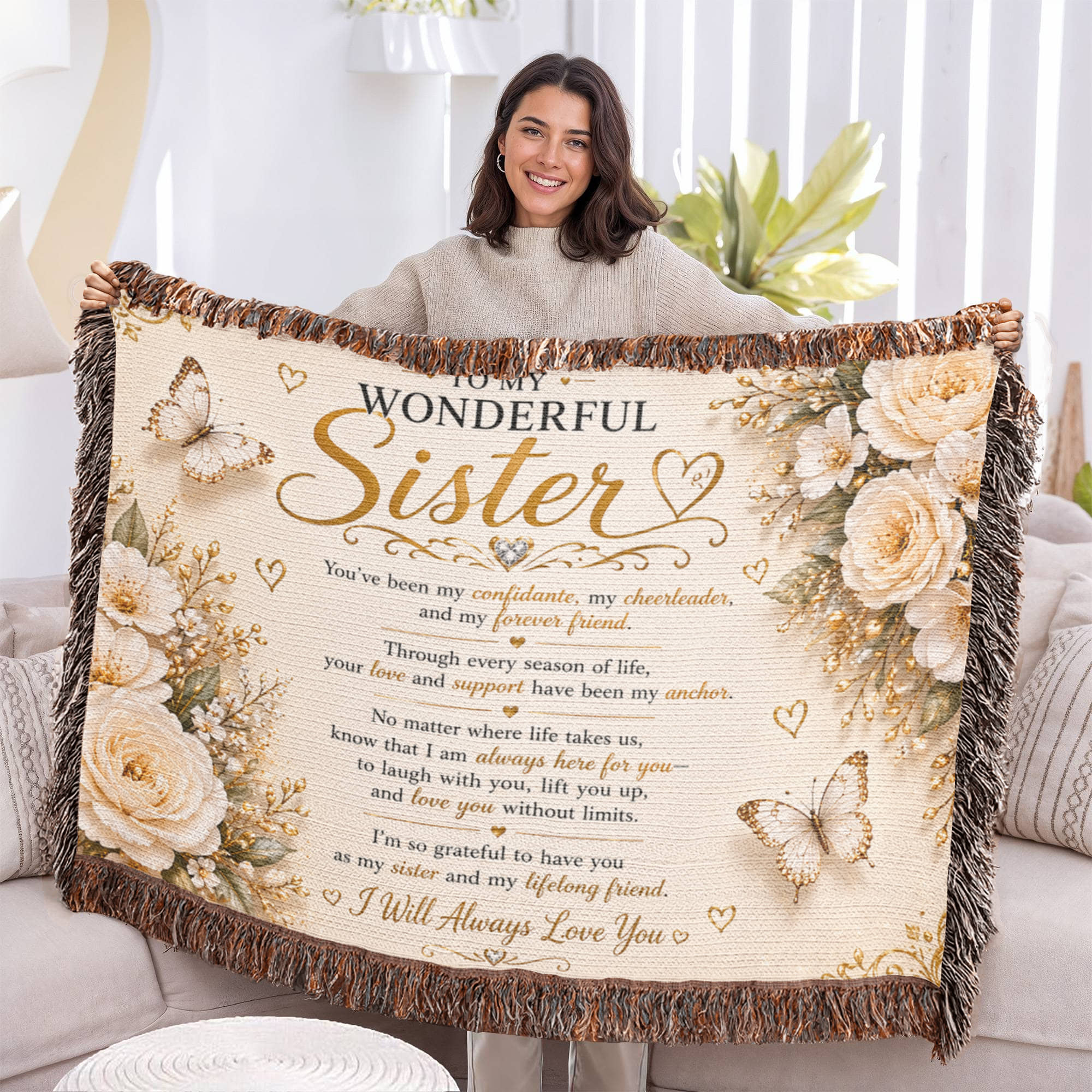My Amazing Confidante & Cheerleader Sister Woven Blanket