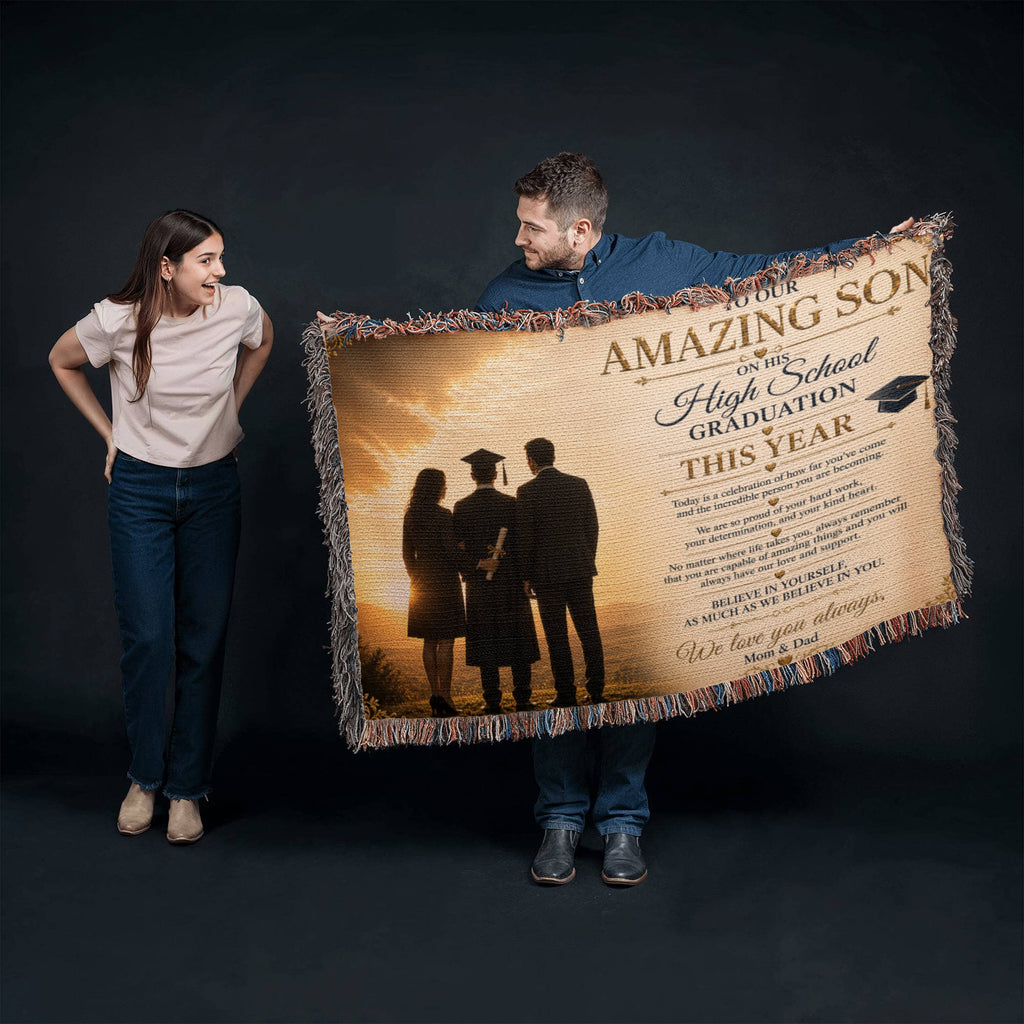 To Our Beloved Son High School Grad Woven Blanket