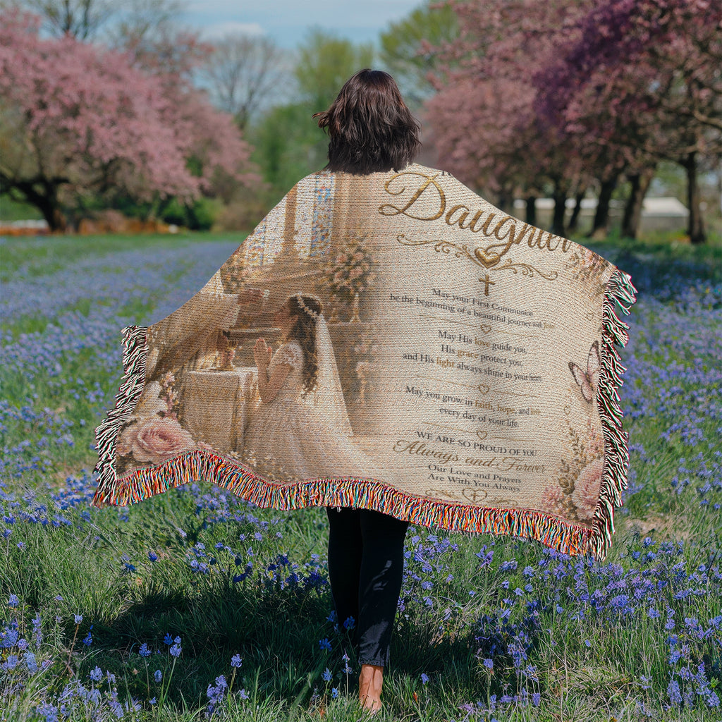 Our Little Girl First Communion Blessings and elegance Woven Blanket
