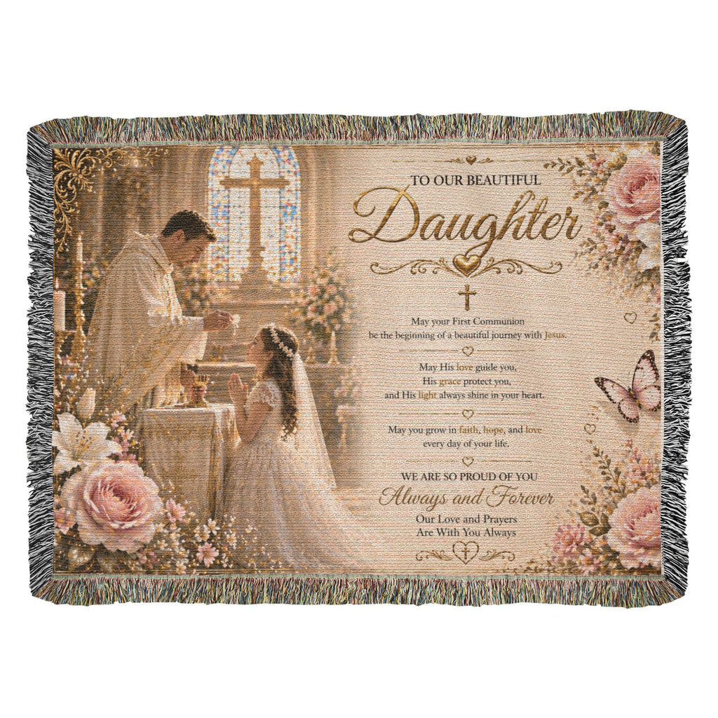 Our Little Girl First Communion Blessings and elegance Woven Blanket