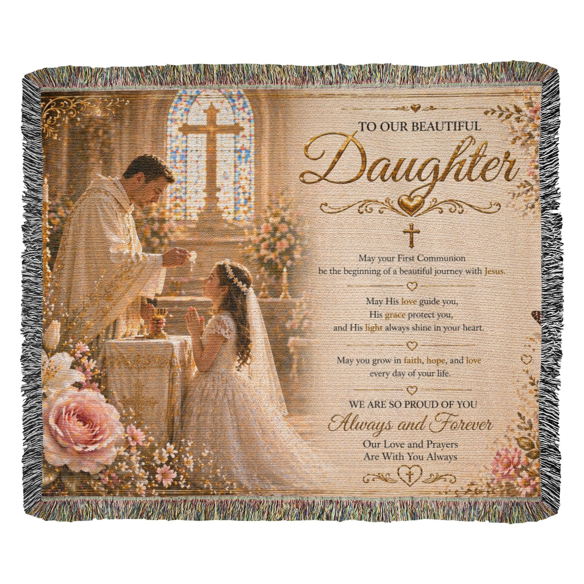 Our Little Girl First Communion Blessings and elegance Woven Blanket