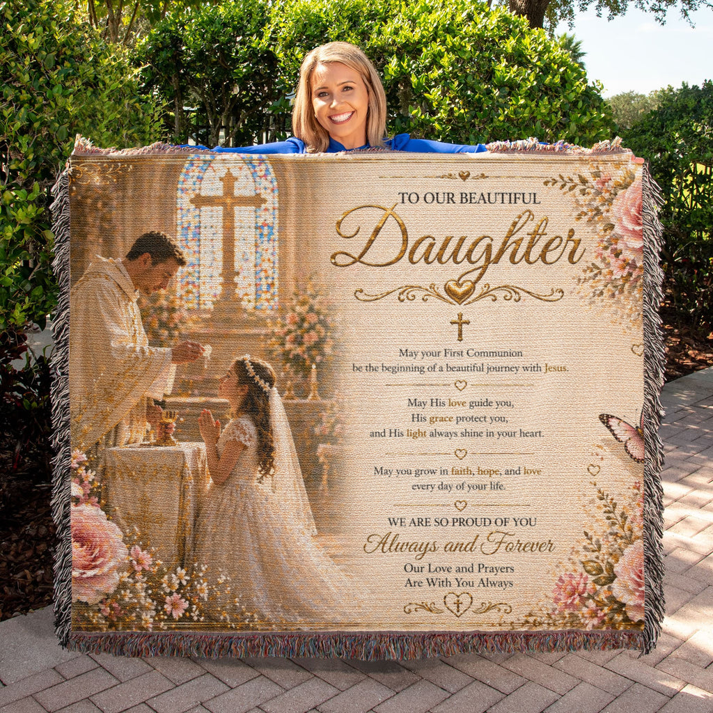 First Communion Blessings And Elegance Woven Blanket
