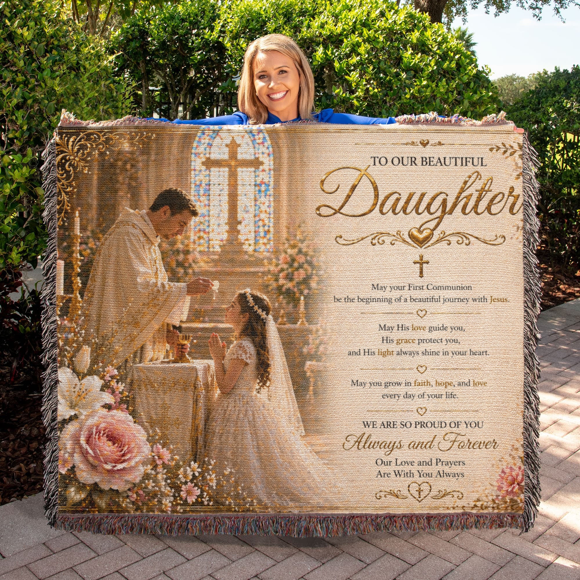 Our Little Girl First Communion Blessings and elegance Woven Blanket