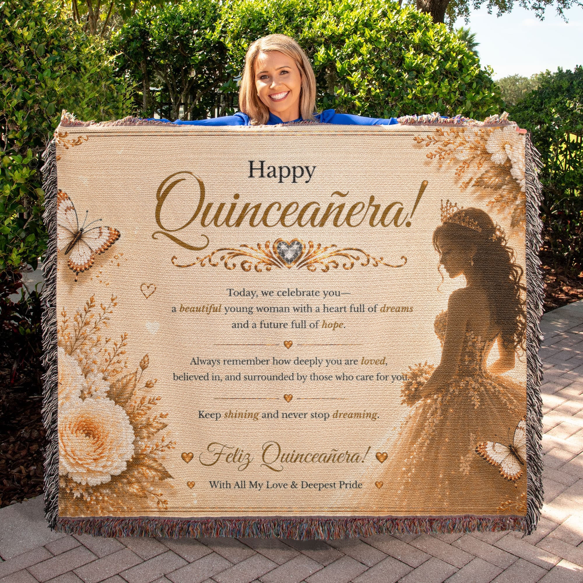 Feliz Quinceañera Festive Woven Blanket