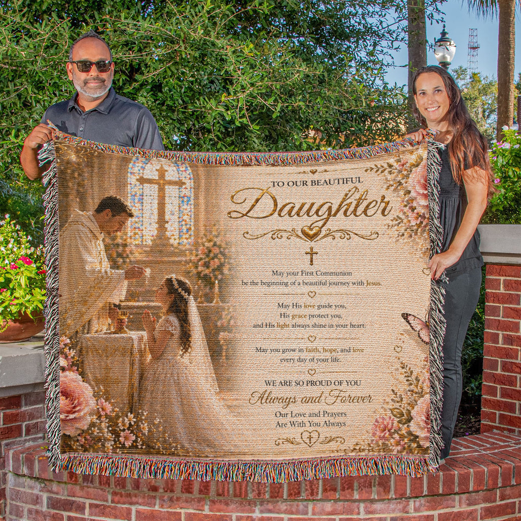 First Communion Blessings And Elegance Woven Blanket