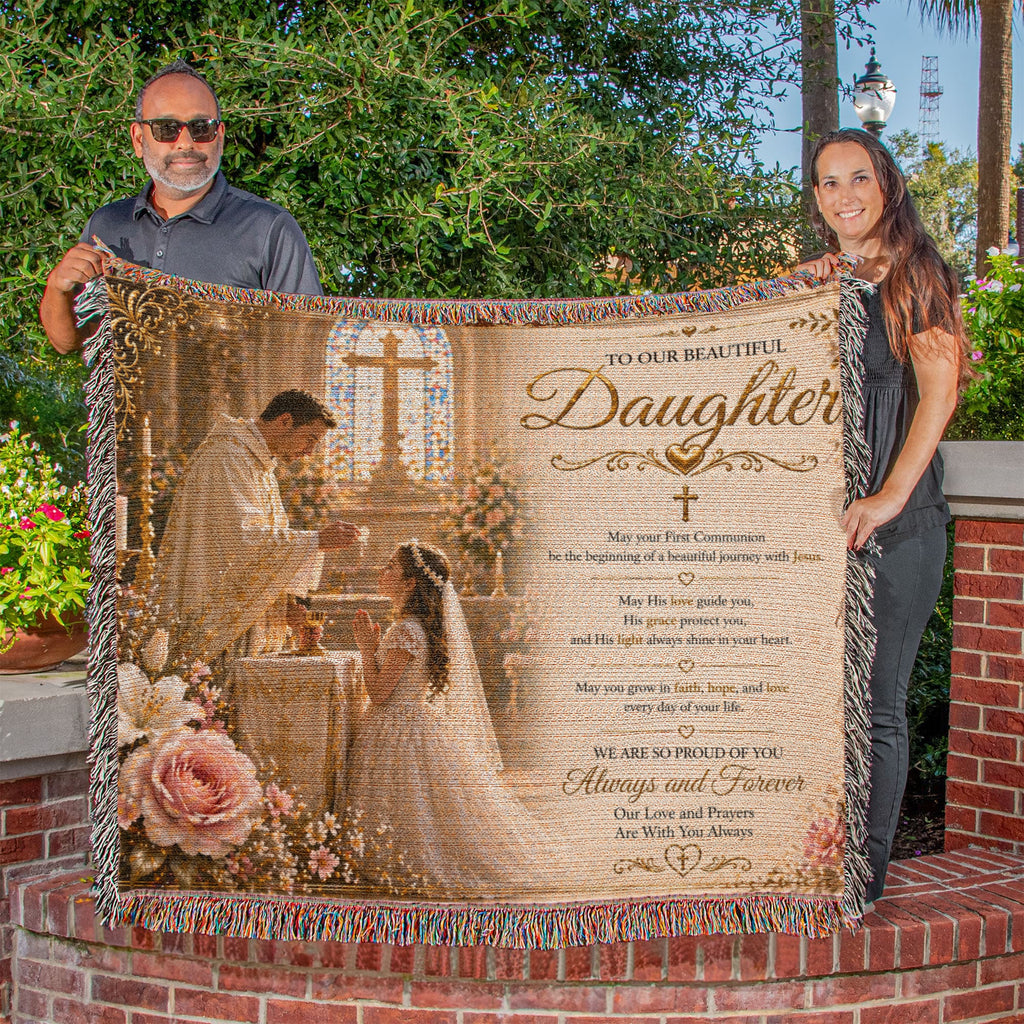 Our Little Girl First Communion Blessings and elegance Woven Blanket