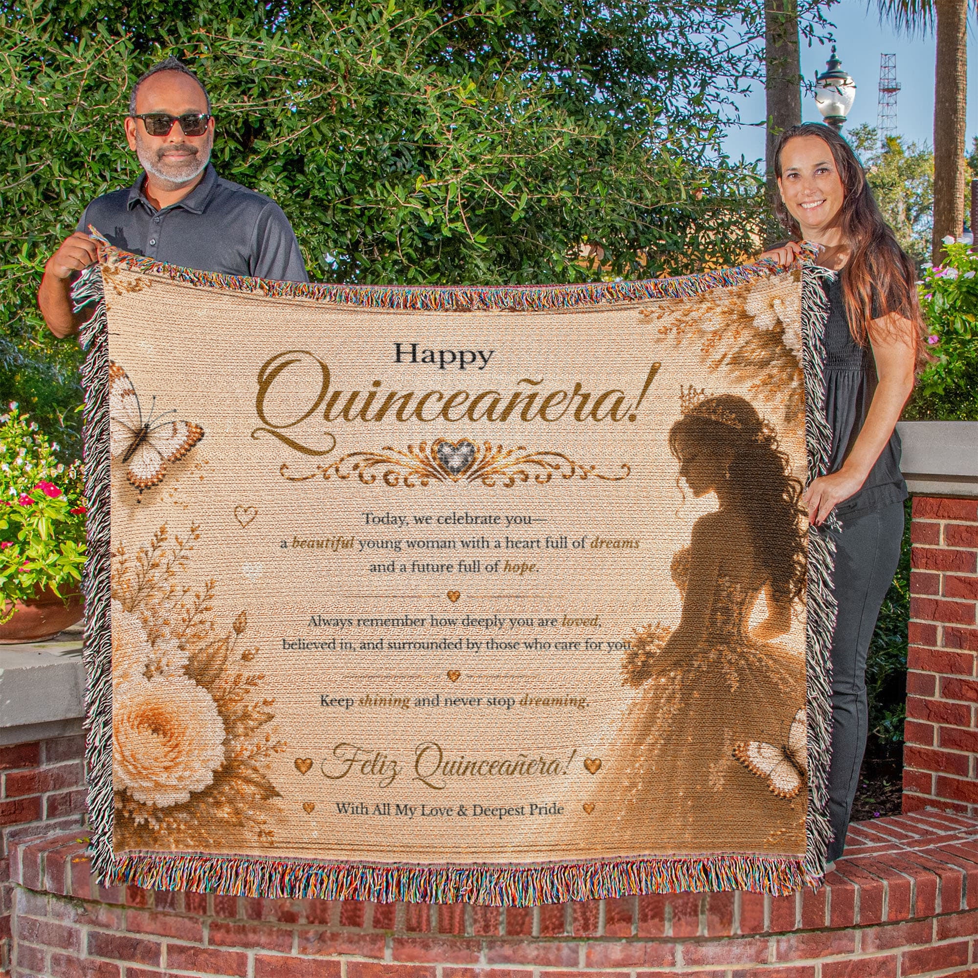Feliz Quinceañera Festive Woven Blanket