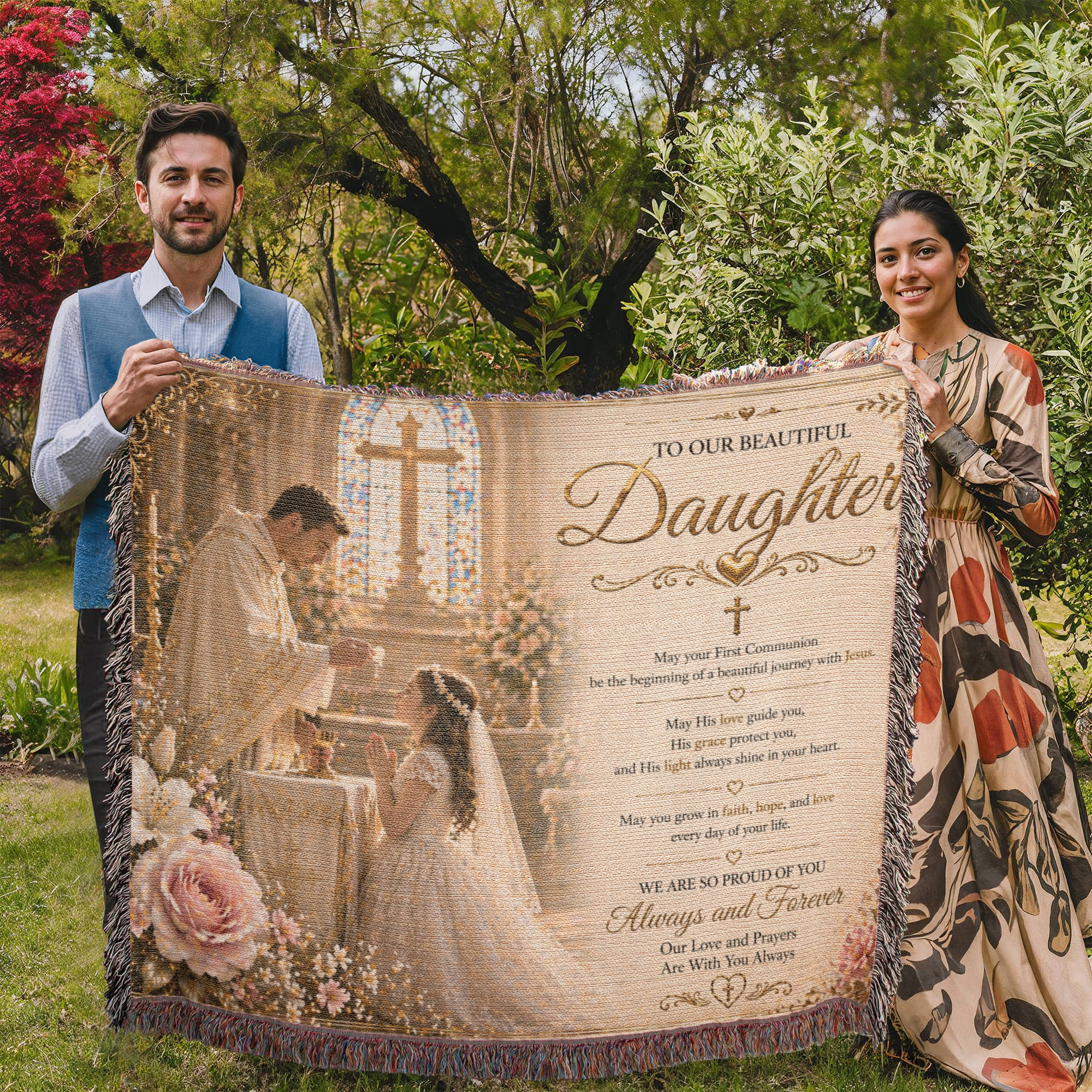 Our Little Girl First Communion Blessings and elegance Woven Blanket
