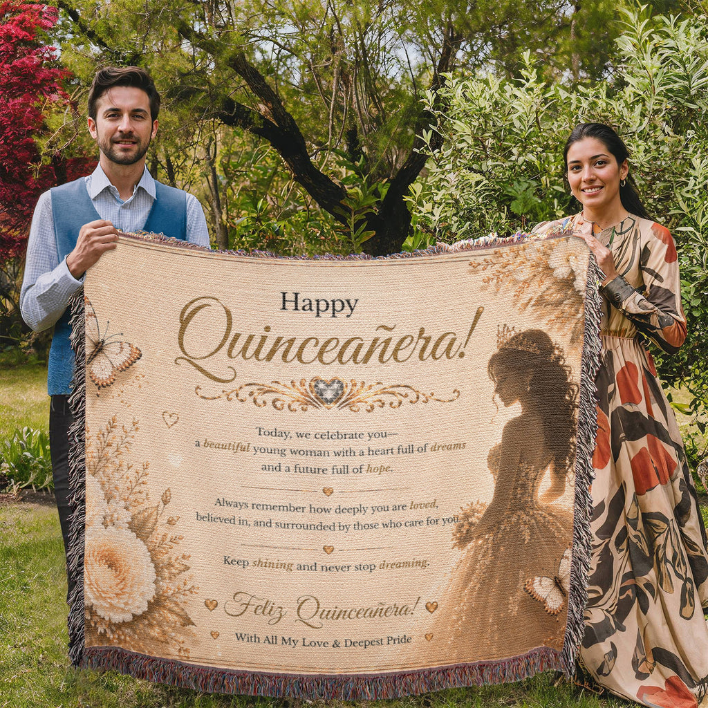 Feliz Quinceañera Festive Woven Blanket