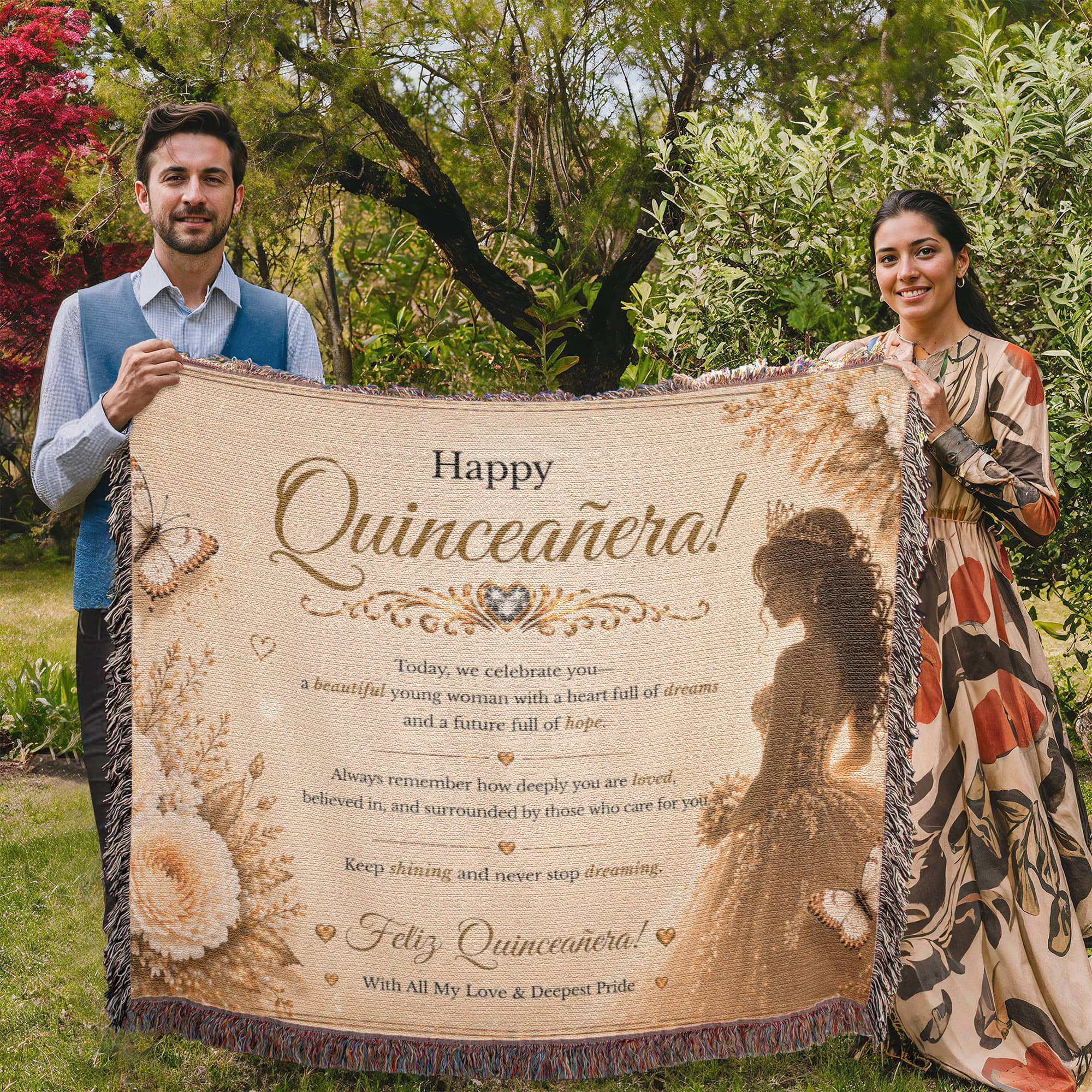 Feliz Quinceañera Festive Woven Blanket