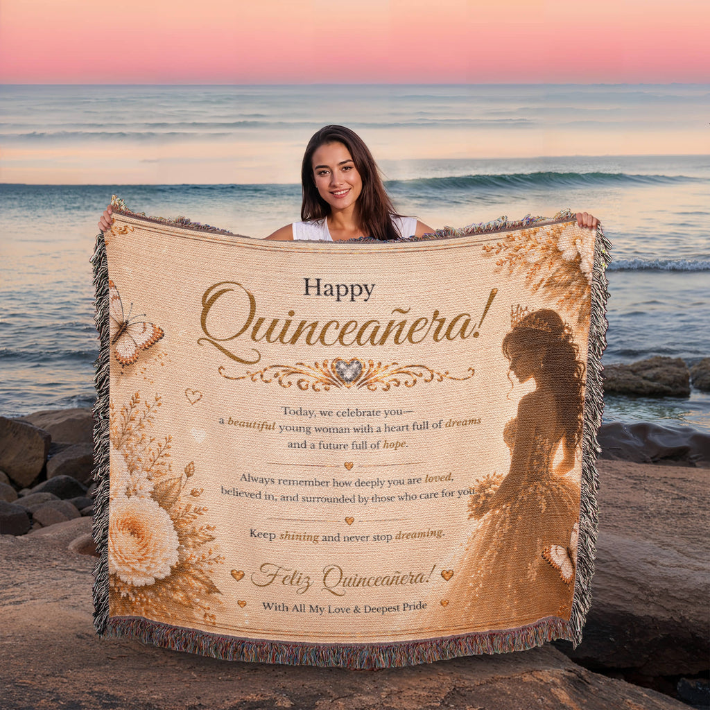 Feliz Quinceañera Festive Woven Blanket