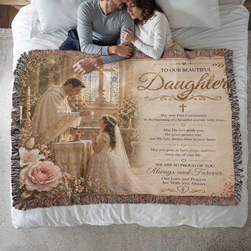 Our Little Girl First Communion Blessings and elegance Woven Blanket