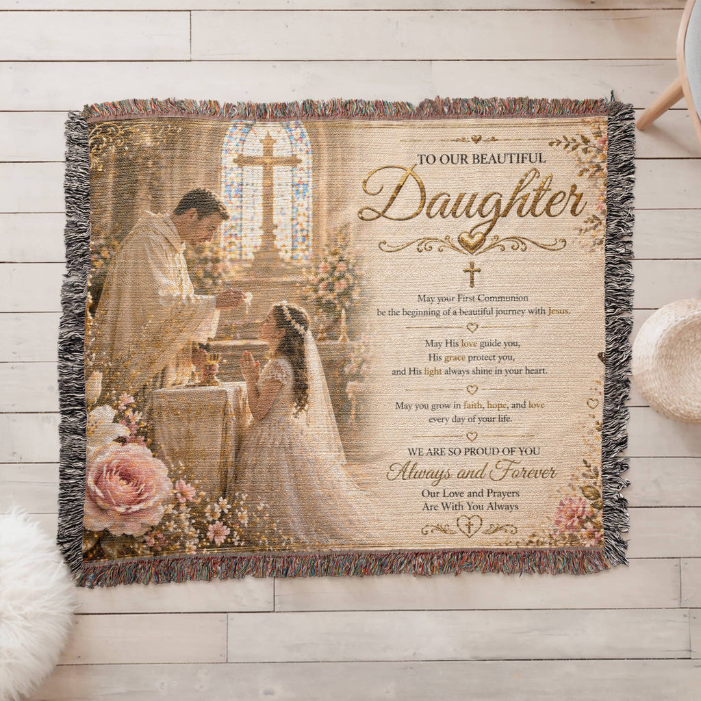 Our Little Girl First Communion Blessings and elegance Woven Blanket