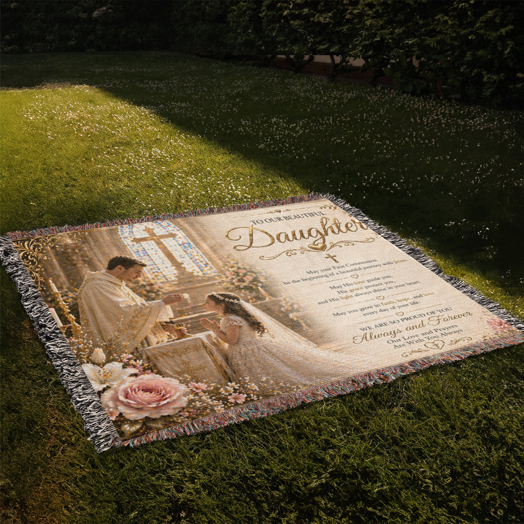 Our Little Girl First Communion Blessings and elegance Woven Blanket