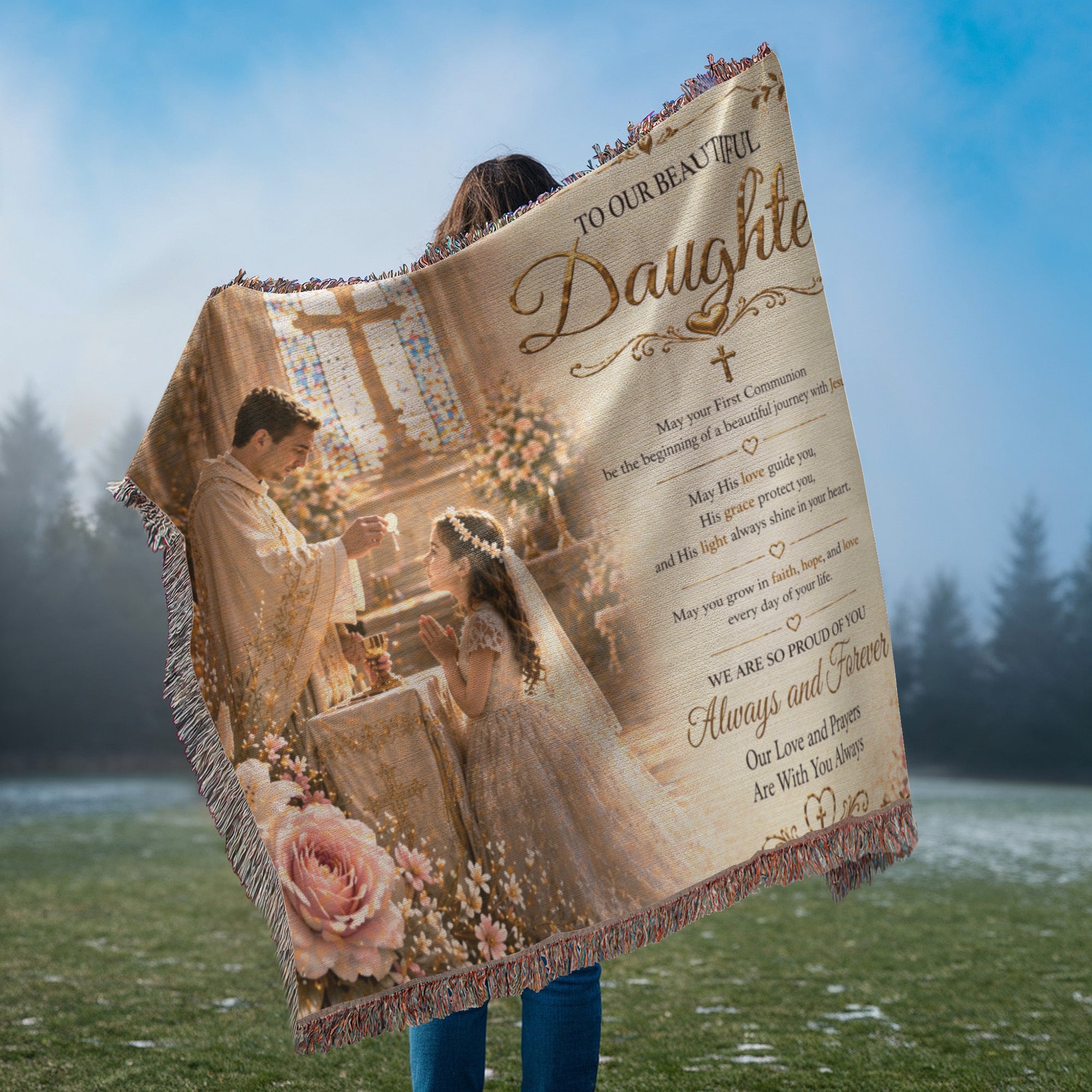 Our Little Girl First Communion Blessings and elegance Woven Blanket