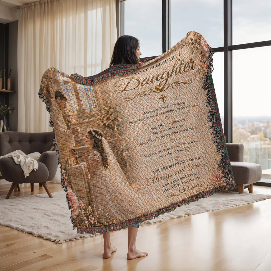 First Communion Blessings And Elegance Woven Blanket