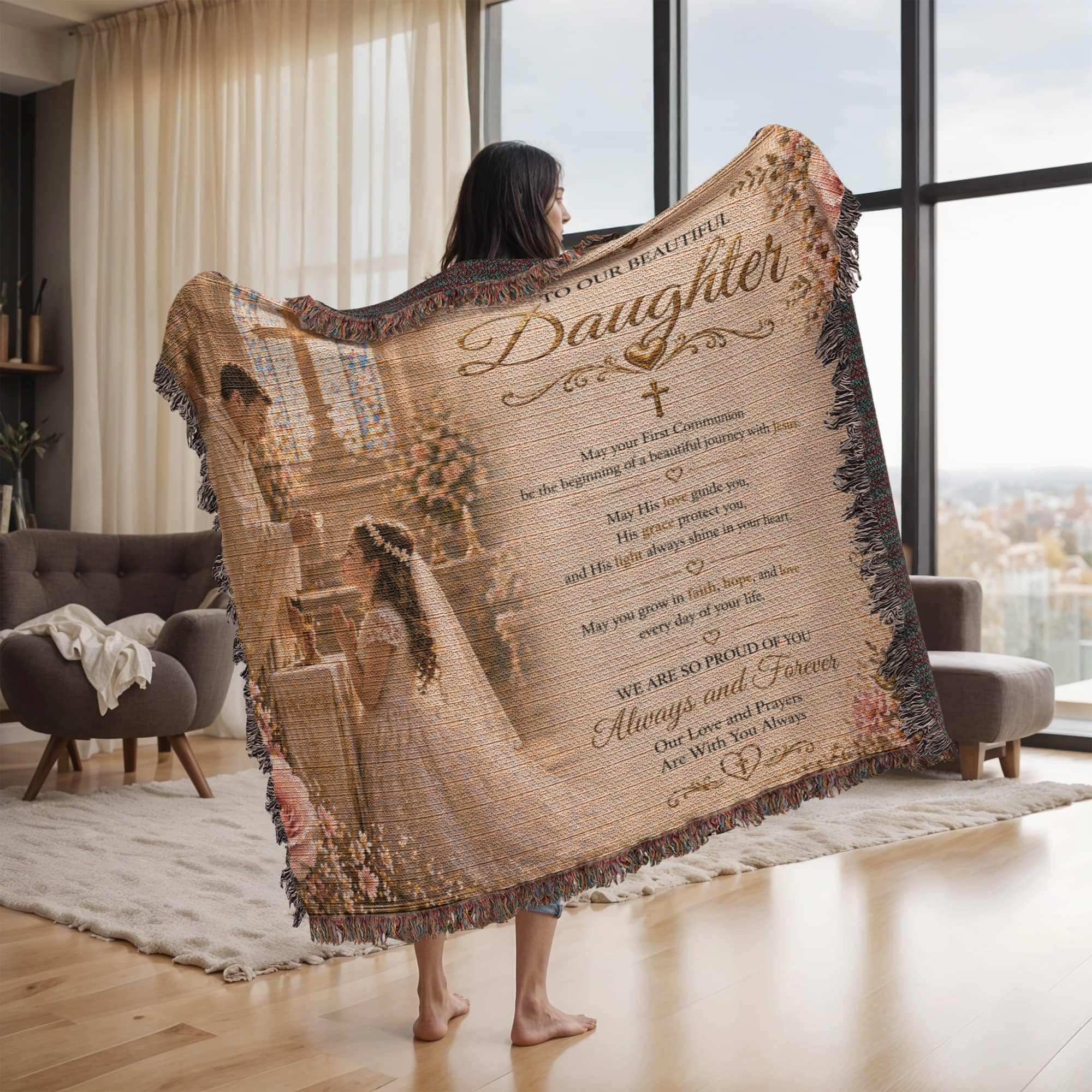 First Communion Blessings And Elegance Woven Blanket