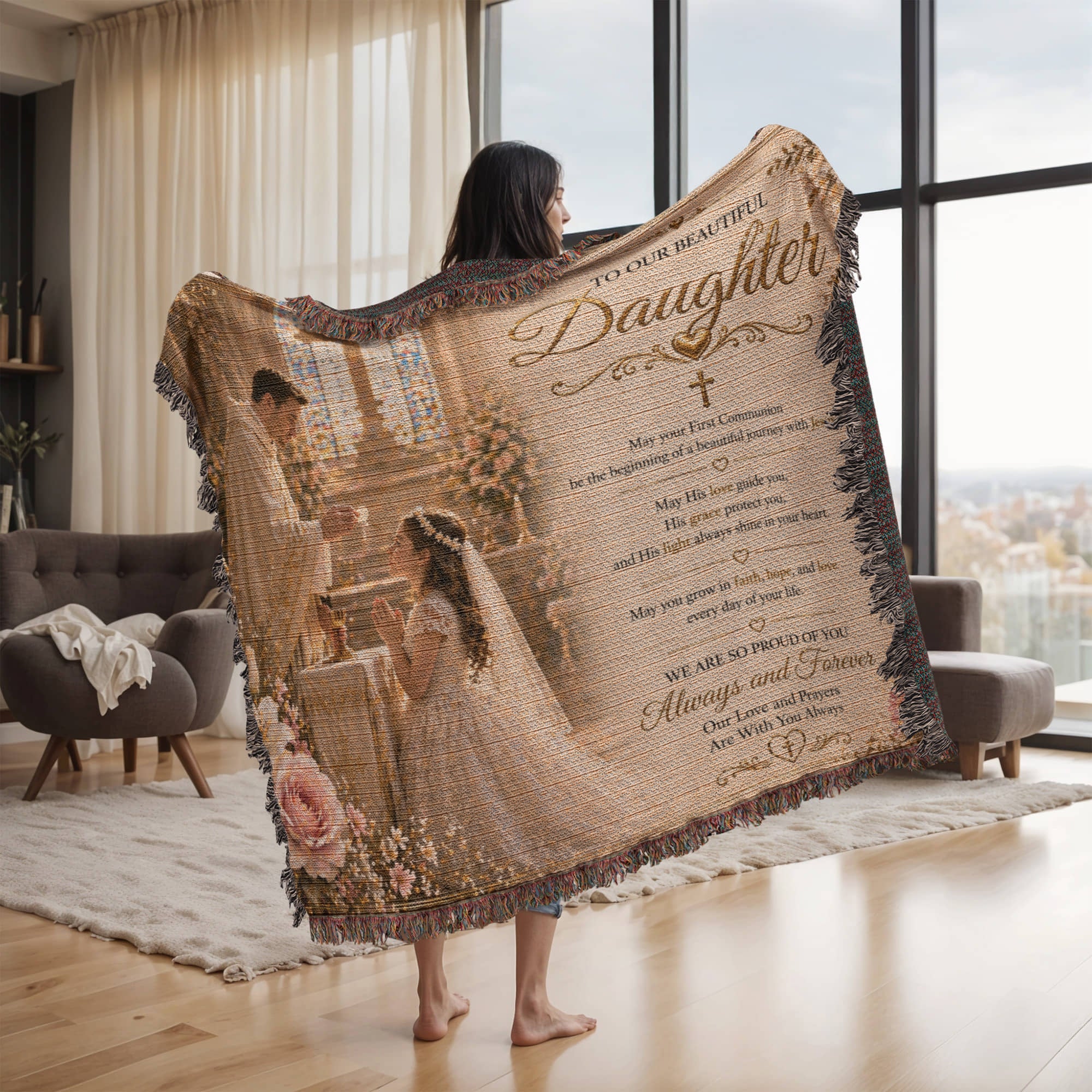 Our Little Girl First Communion Blessings and elegance Woven Blanket