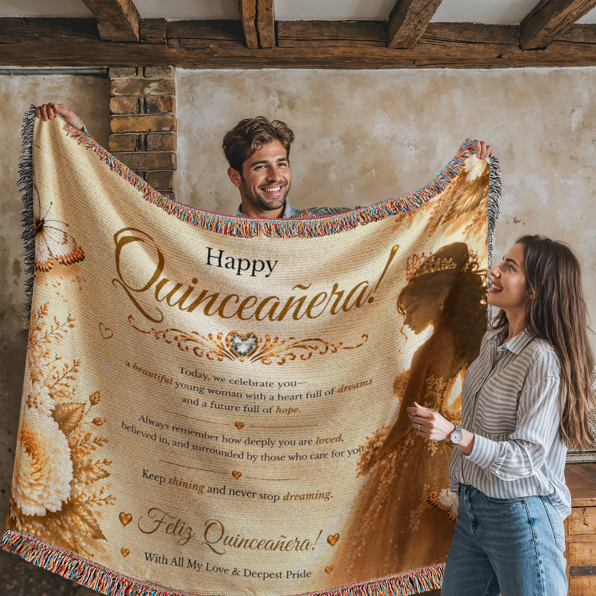 Feliz Quinceañera Festive Woven Blanket