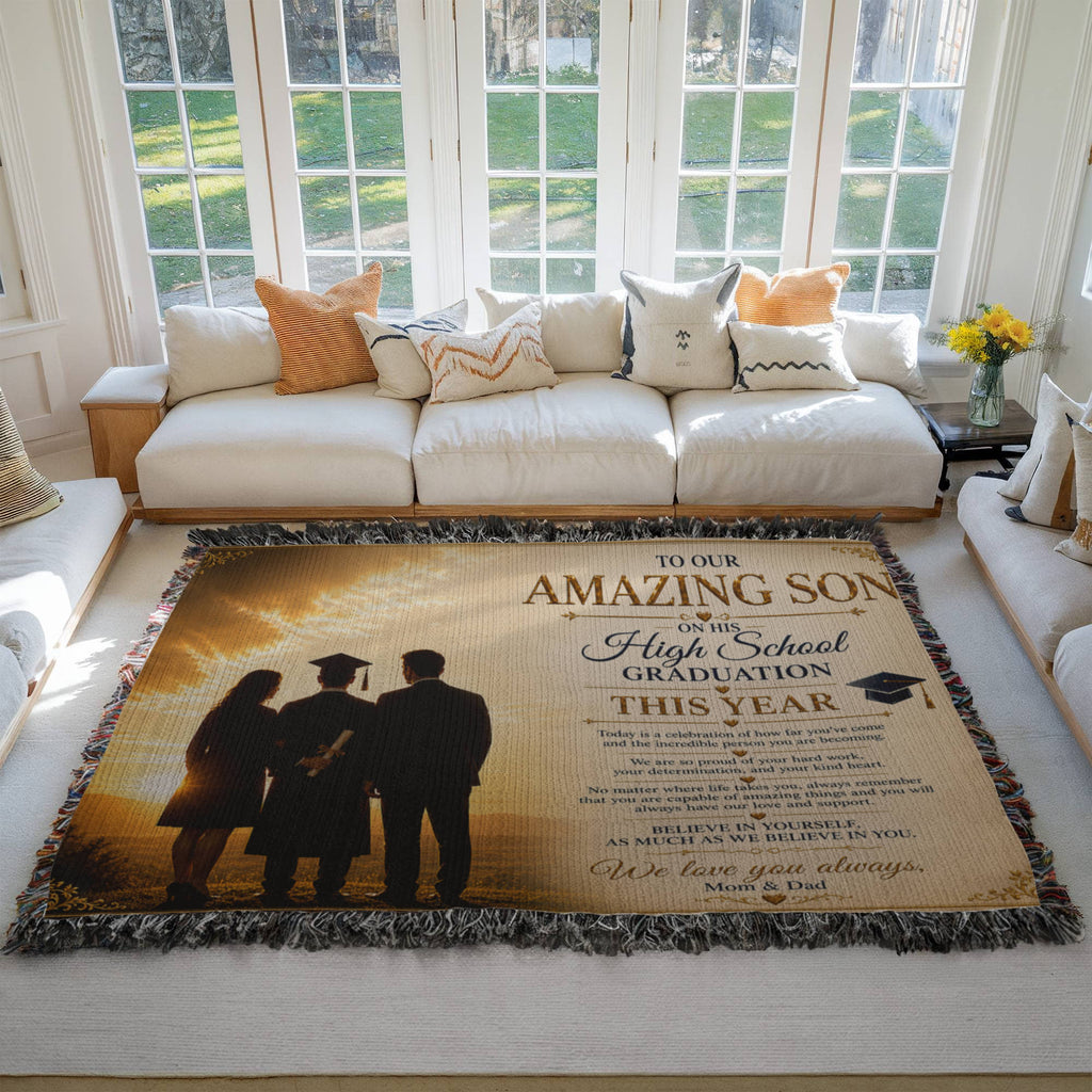 To Our Beloved Son High School Grad Woven Blanket