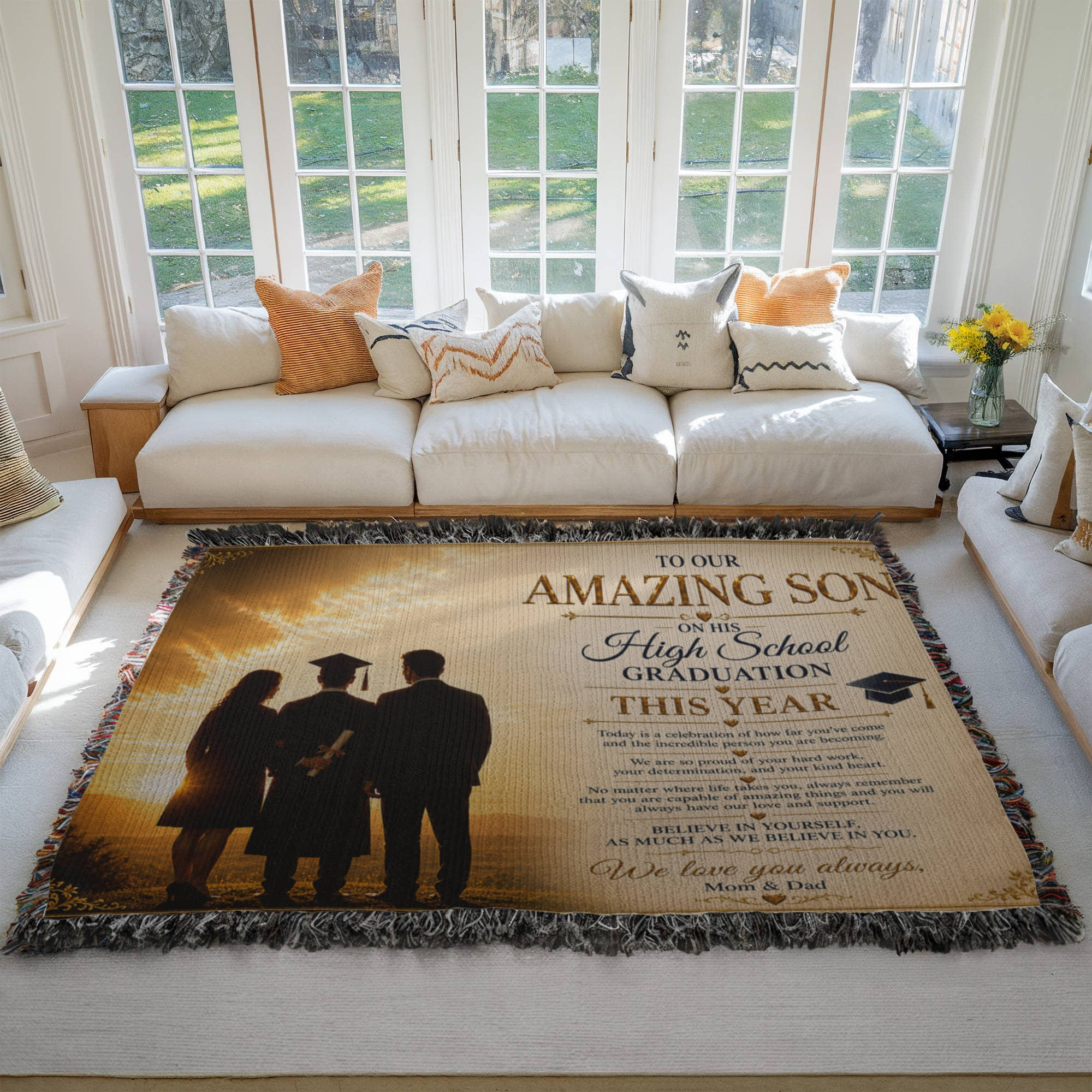 To Our Beloved Son High School Grad Woven Blanket