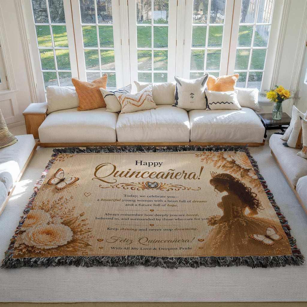 Feliz Quinceañera Festive Woven Blanket