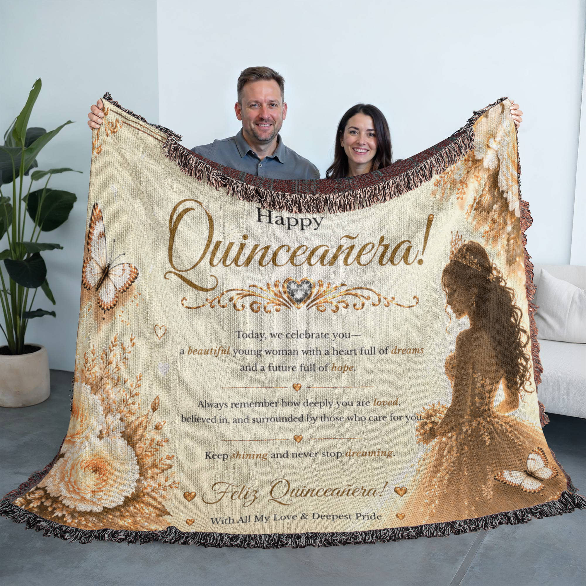 Feliz Quinceañera Festive Woven Blanket