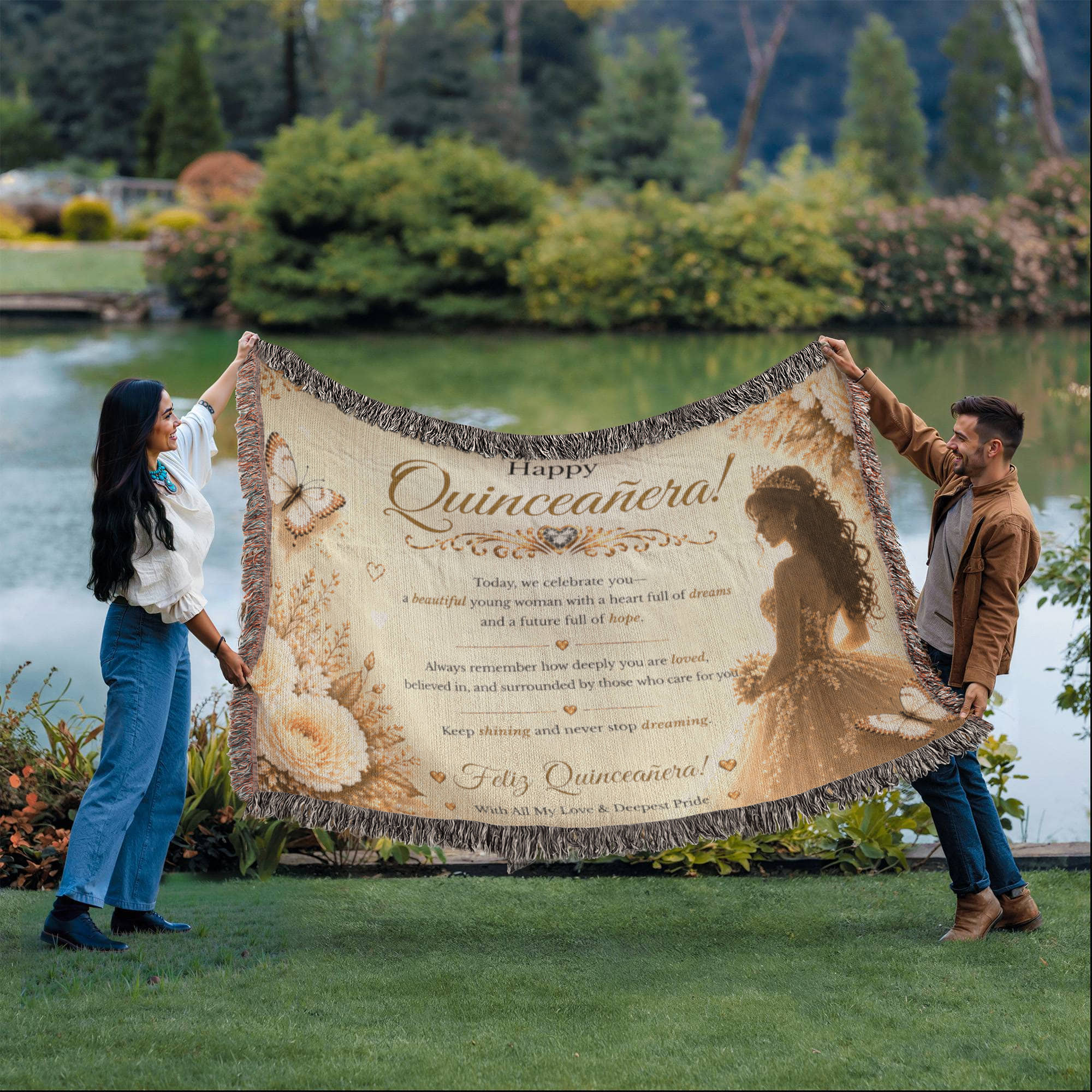 Feliz Quinceañera Festive Woven Blanket