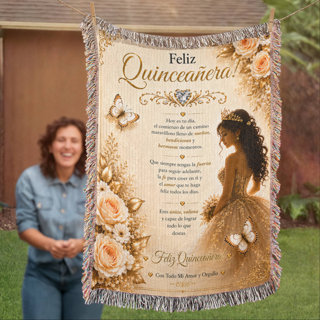 Feliz Quinceañera: jovencita bonita Woven Blanket