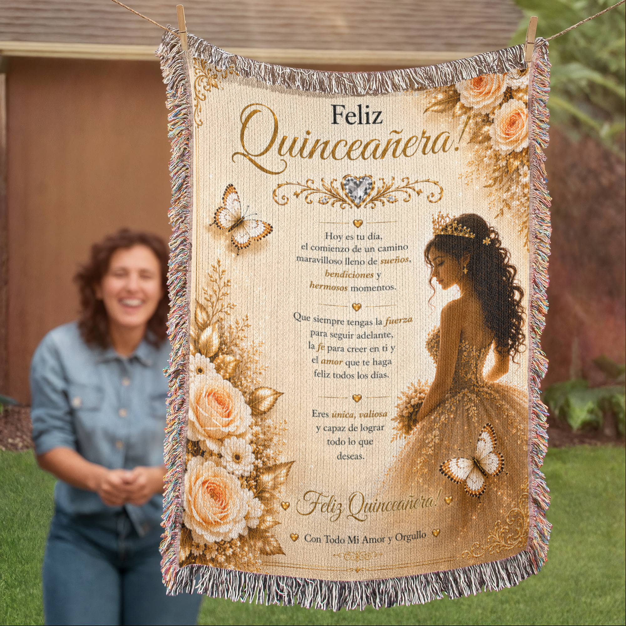 Feliz Quinceañera: jovencita bonita Woven Blanket