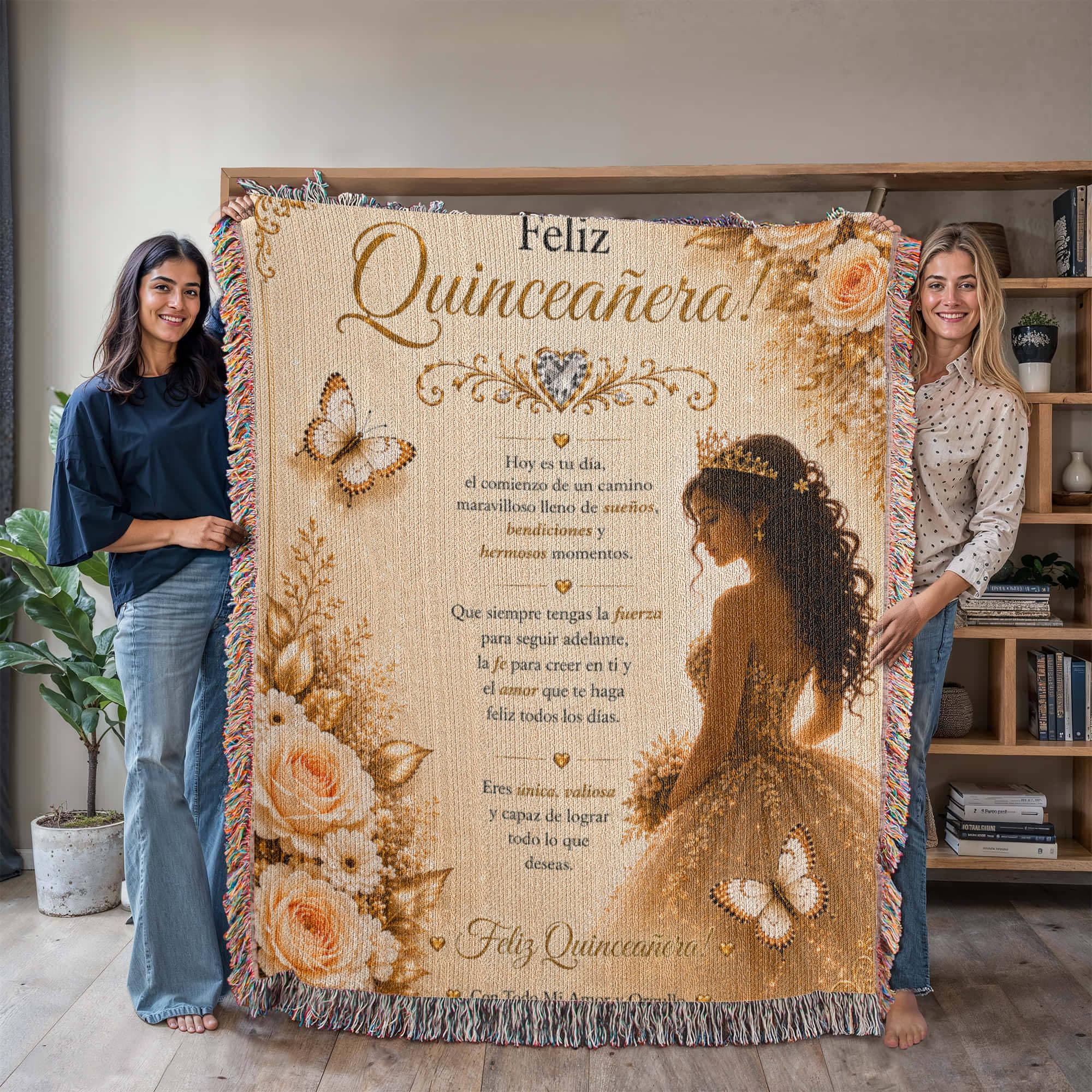 Feliz Quinceañera: jovencita bonita Woven Blanket