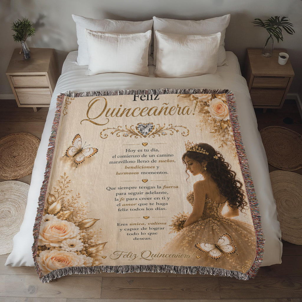 Feliz Quinceañera: jovencita bonita Woven Blanket