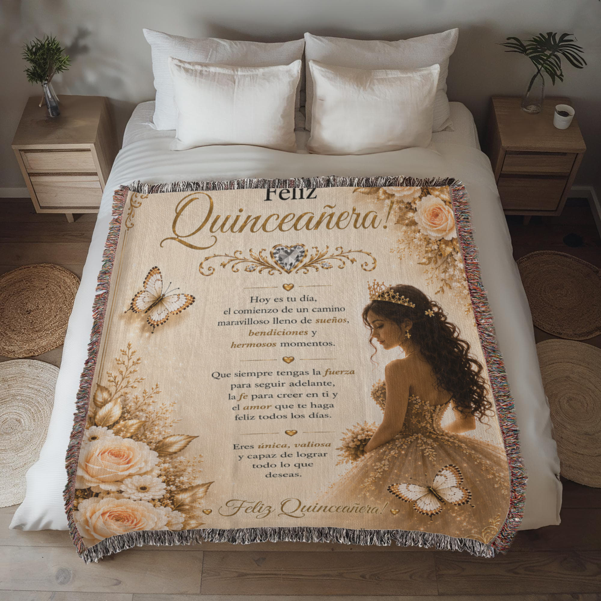 Feliz Quinceañera: jovencita bonita Woven Blanket