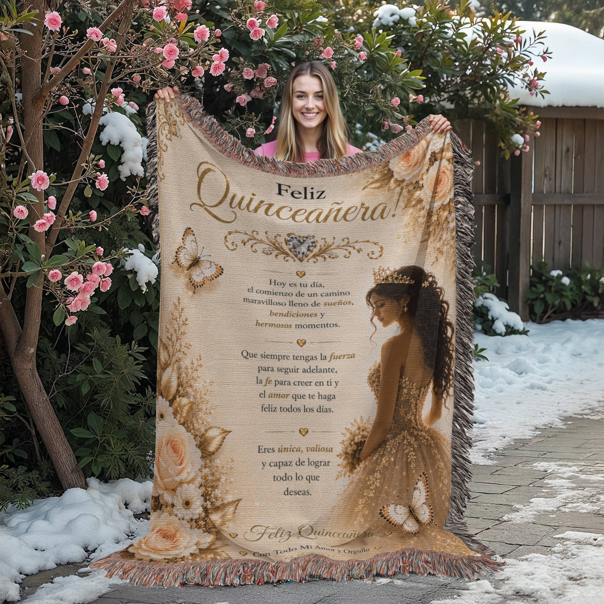 Feliz Quinceañera: jovencita bonita Woven Blanket